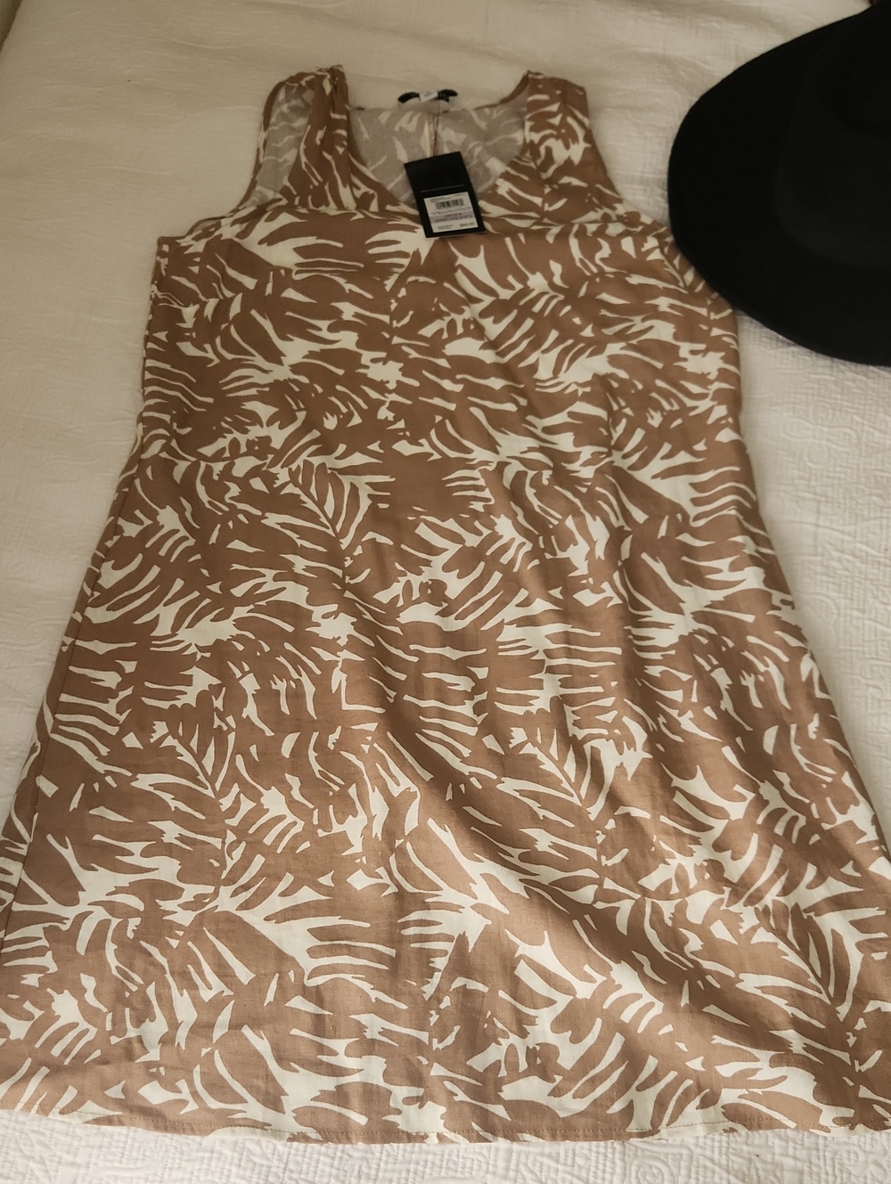 Nine West Taupe and White Printed Sleeveless Mini Dress